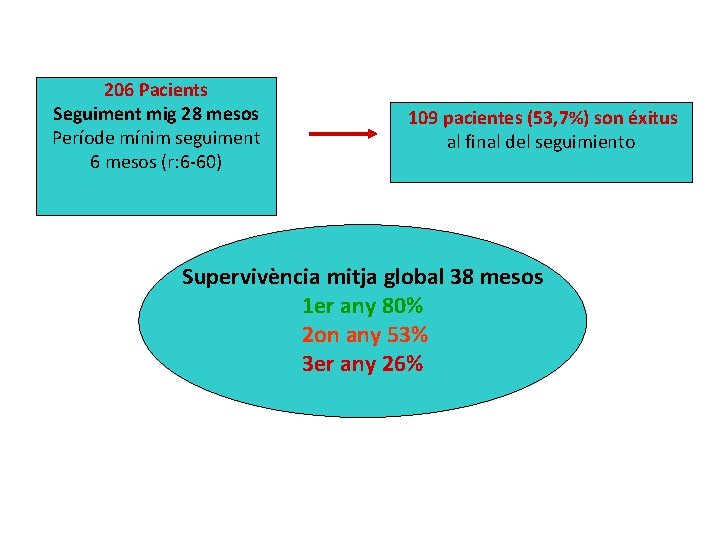 206 Pacients Seguiment mig 28 mesos Període mínim seguiment 6 mesos (r: 6 -60)