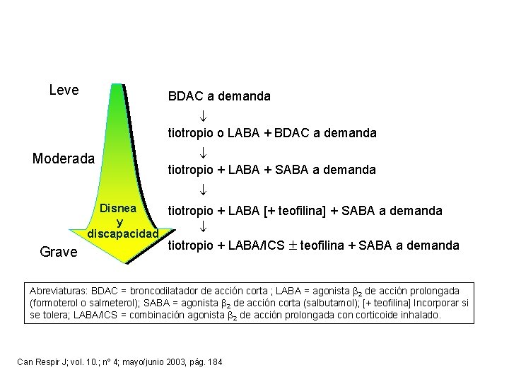 Leve BDAC a demanda tiotropio o LABA + BDAC a demanda Moderada tiotropio +