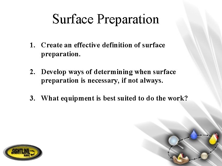 Surface Preparation 1. Create an effective definition of surface preparation. 2. Develop ways of