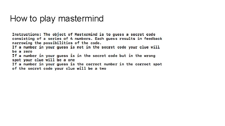 How to play mastermind 