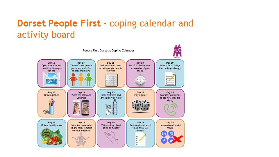 Dorset People First - coping calendar and activity board 