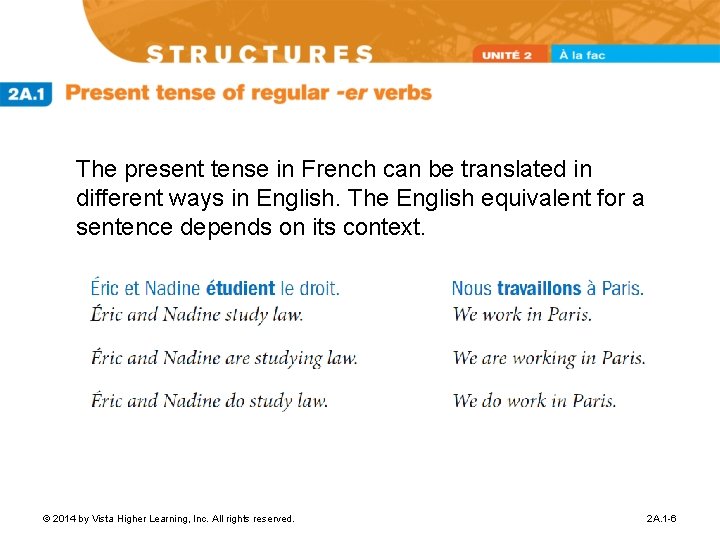 The present tense in French can be translated in different ways in English. The