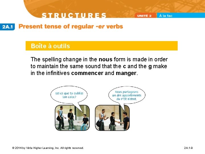 Boîte à outils The spelling change in the nous form is made in order