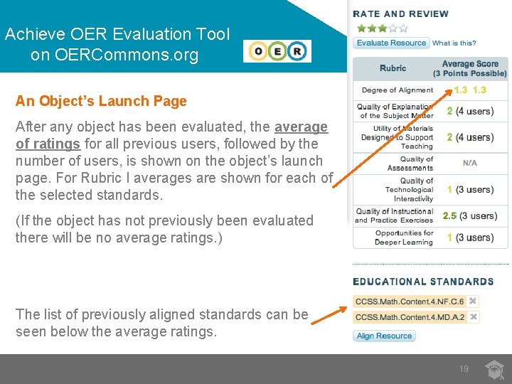 Achieve OER Evaluation Tool on OERCommons. org An Object’s Launch Page After any object
