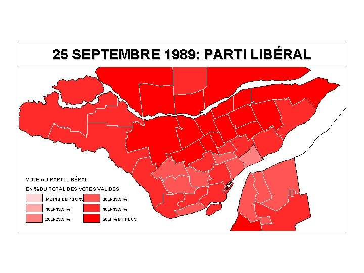 25 SEPTEMBRE 1989: PARTI LIBÉRAL VOTE AU PARTI LIBÉRAL EN % DU TOTAL DES