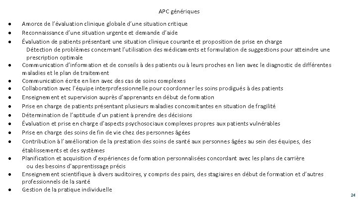 APC génériques Amorce de l’évaluation clinique globale d’une situation critique Reconnaissance d’une situation urgente