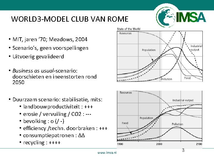 WORLD 3 -MODEL CLUB VAN ROME • MIT, jaren ‘ 70; Meadows, 2004 •