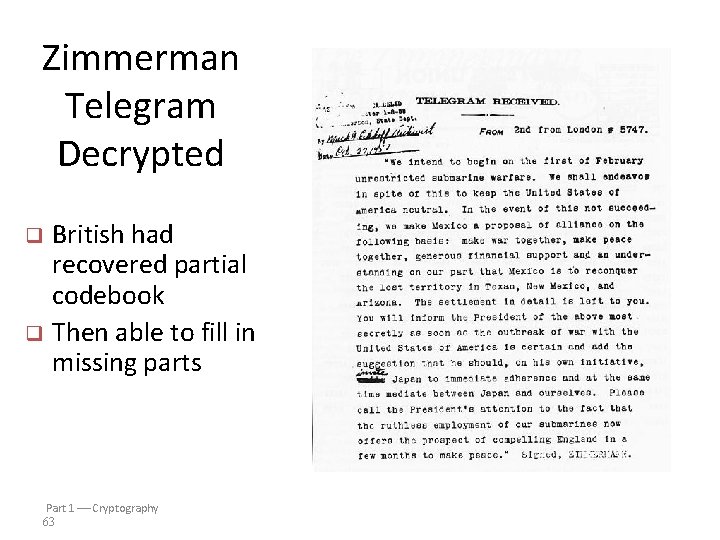 Zimmerman Telegram Decrypted British had recovered partial codebook q Then able to fill in