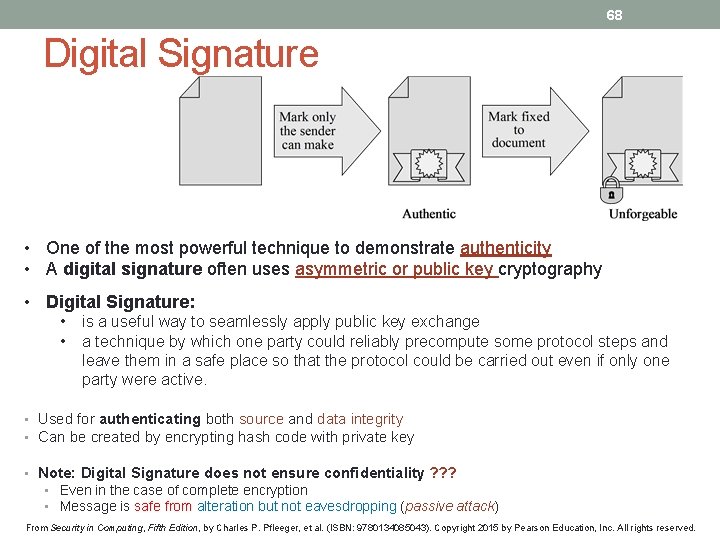 68 Digital Signature • One of the most powerful technique to demonstrate authenticity •