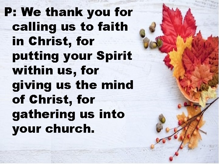 P: We thank you for calling us to faith in Christ, for putting your