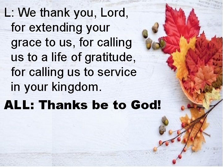 L: We thank you, Lord, for extending your grace to us, for calling us