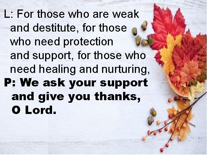 L: For those who are weak and destitute, for those who need protection and