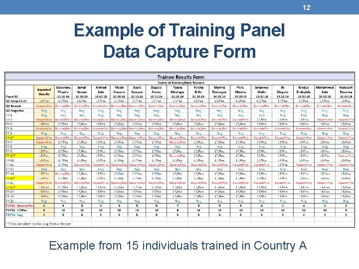 12 Example of Training Panel Data Capture Form Example from 15 individuals trained in