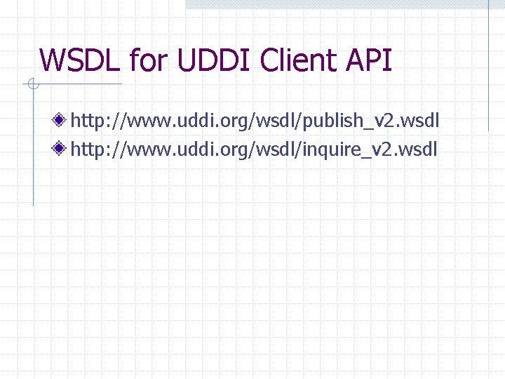 WSDL for UDDI Client API http: //www. uddi. org/wsdl/publish_v 2. wsdl http: //www. uddi.