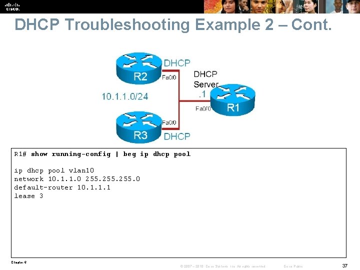 DHCP Troubleshooting Example 2 – Cont. R 1# show running-config | beg ip dhcp