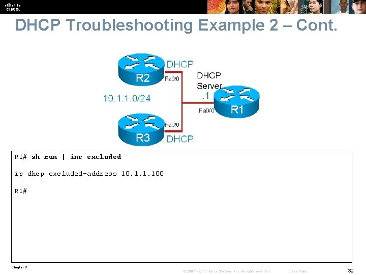 DHCP Troubleshooting Example 2 – Cont. R 1# sh run | inc excluded ip