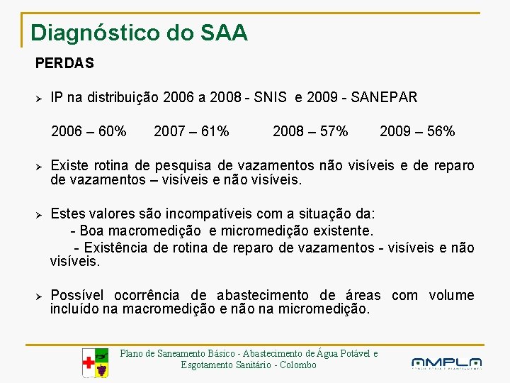 Diagnóstico do SAA PERDAS IP na distribuição 2006 a 2008 - SNIS e 2009