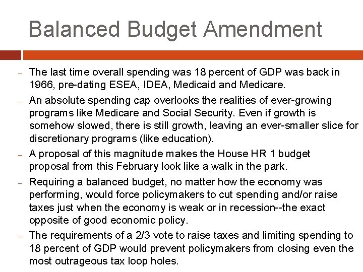 Balanced Budget Amendment – – – The last time overall spending was 18 percent
