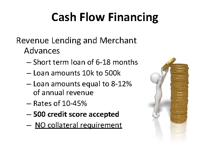 Cash Flow Financing Revenue Lending and Merchant Advances – Short term loan of 6
