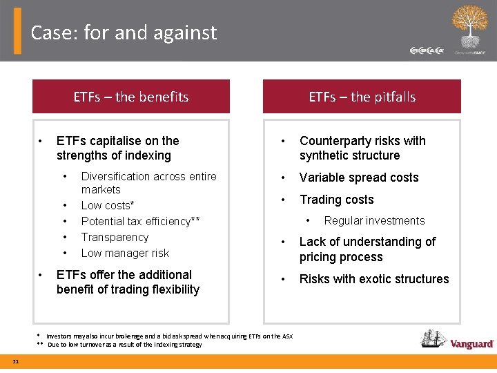 Case: for and against ETFs – the benefits • ETFs capitalise on the strengths