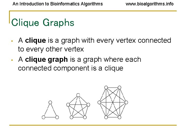 An Introduction to Bioinformatics Algorithms www. bioalgorithms. info Clique Graphs • • A clique An Introduction to Bioinformatics Algorithms www. bioalgorithms. info Clique Graphs • • A clique