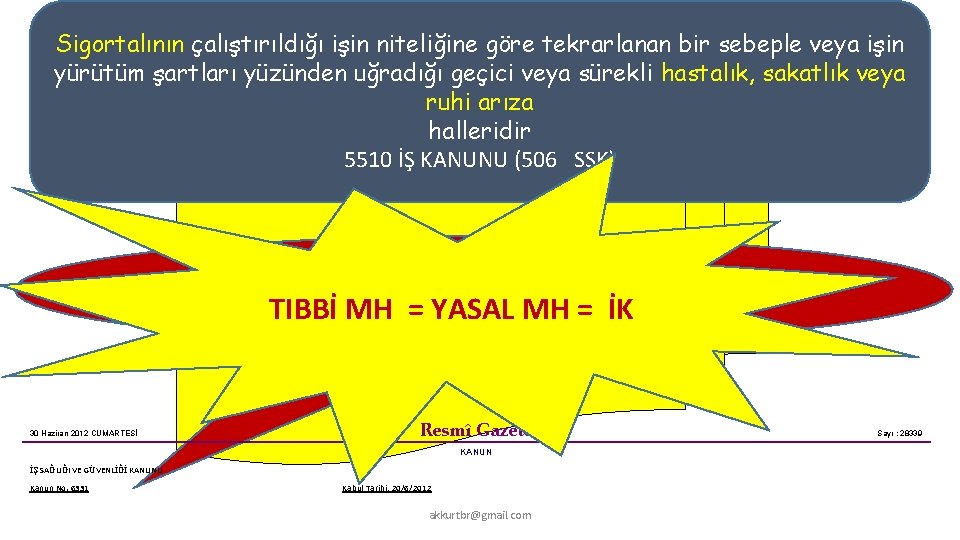 Sigortalının çalıştırıldığı işin niteliğine göre tekrarlanan bir sebeple veya işin yürütüm şartları yüzünden uğradığı