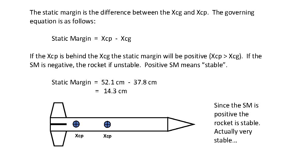 The static margin is the difference between the Xcg and Xcp. The governing equation