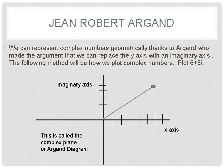 JEAN ROBERT ARGAND • We can represent complex numbers geometrically thanks to Argand who