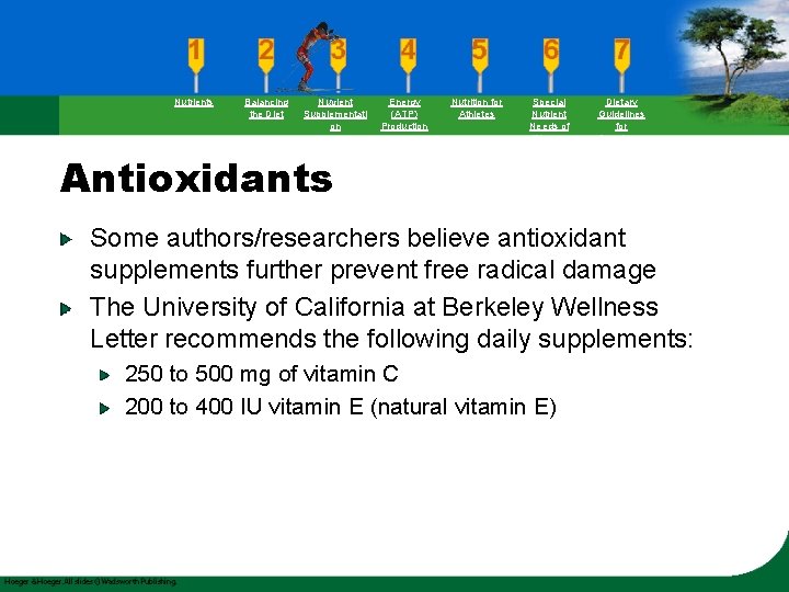 Nutrients Balancing the Diet Nutrient Supplementati on Energy (ATP) Production Nutrition for Athletes Special