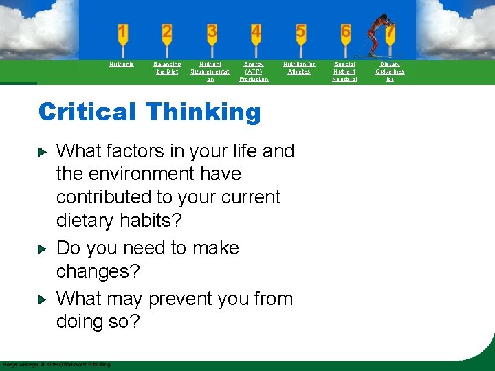 Nutrients Balancing the Diet Nutrient Supplementati on Energy (ATP) Production Nutrition for Athletes Critical