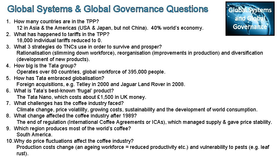 Global Systems & Global Governance Questions Global Systems and Global Governance 1. How many