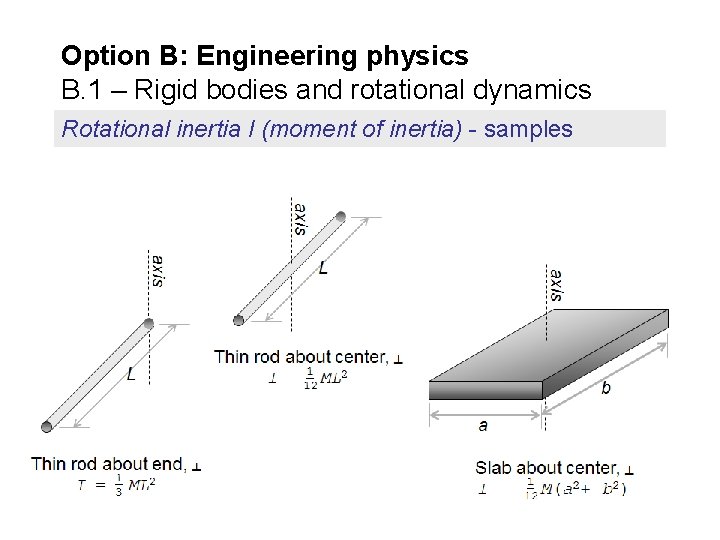 Option B: Engineering physics B. 1 – Rigid bodies and rotational dynamics Rotational inertia