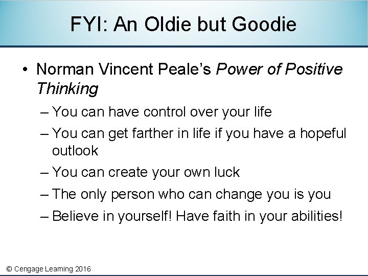 FYI: An Oldie but Goodie • Norman Vincent Peale’s Power of Positive Thinking –