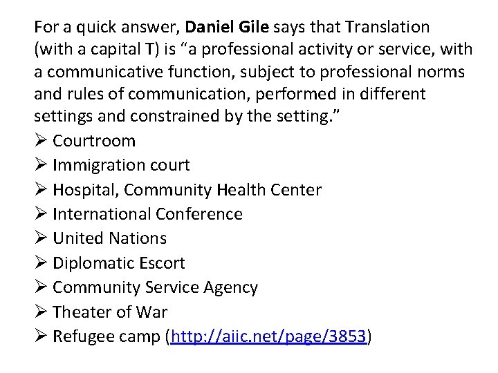 For a quick answer, Daniel Gile says that Translation (with a capital T) is