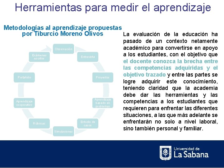 Herramientas para medir el aprendizaje Metodologías al aprendizaje propuestas por Tiburcio Moreno Olivos La