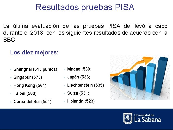 Resultados pruebas PISA La última evaluación de las pruebas PISA de llevó a cabo