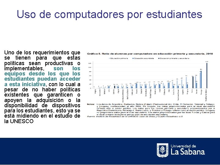 Uso de computadores por estudiantes Uno de los requerimientos que se tienen para que