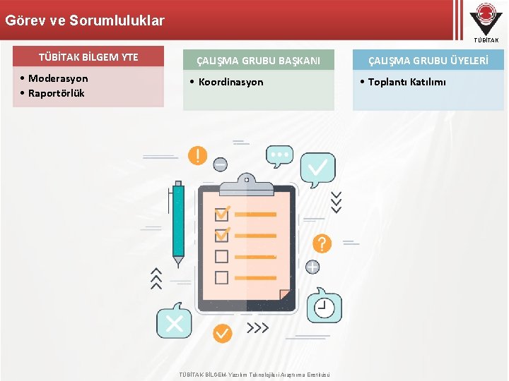 Görev ve Sorumluluklar TÜBİTAK BİLGEM YTE • Moderasyon • Raportörlük ÇALIŞMA GRUBU BAŞKANI •