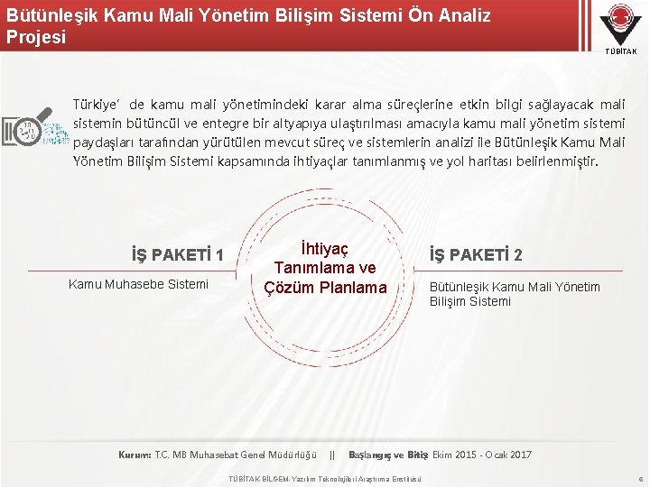 Bütünleşik Kamu Mali Yönetim Bilişim Sistemi Ön Analiz Projesi TÜBİTAK Türkiye’de kamu mali yönetimindeki