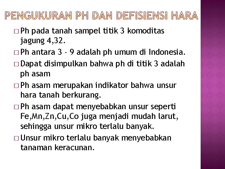 � Ph pada tanah sampel titik 3 komoditas jagung 4, 32. � Ph antara