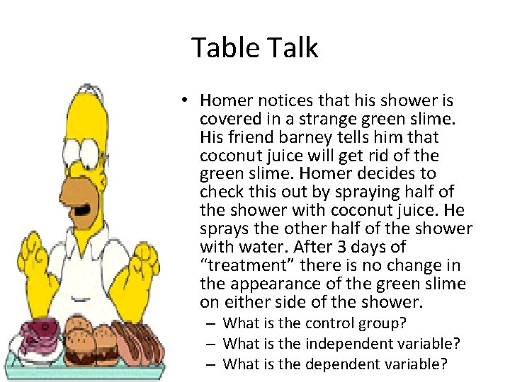 Table Talk • Homer notices that his shower is covered in a strange green
