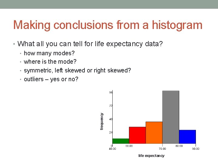 Making conclusions from a histogram frequency • What all you can tell for life