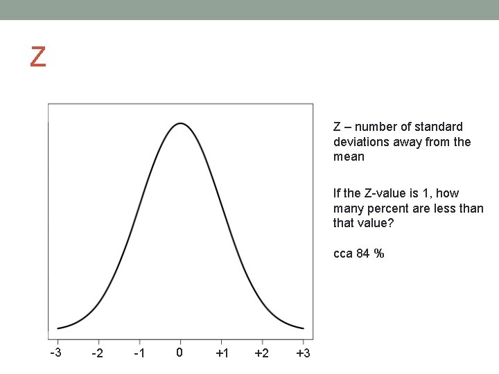 Z Z – number of standard deviations away from the mean If the Z-value