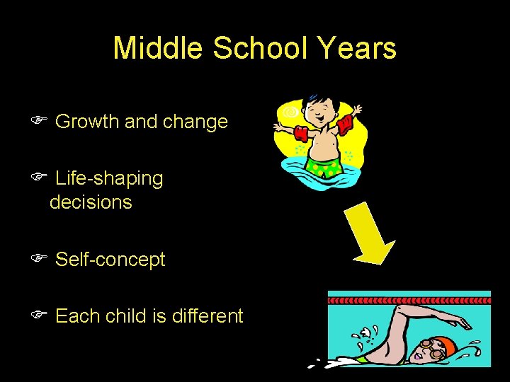 Middle School Years F Growth and change F Life-shaping decisions F Self-concept F Each
