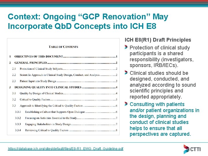 Context: Ongoing “GCP Renovation” May Incorporate Qb. D Concepts into ICH E 8(R 1)