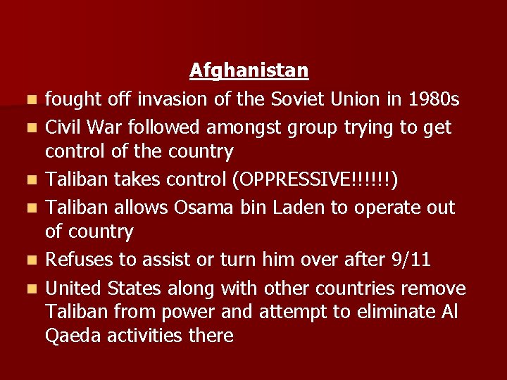 n n n Afghanistan fought off invasion of the Soviet Union in 1980 s