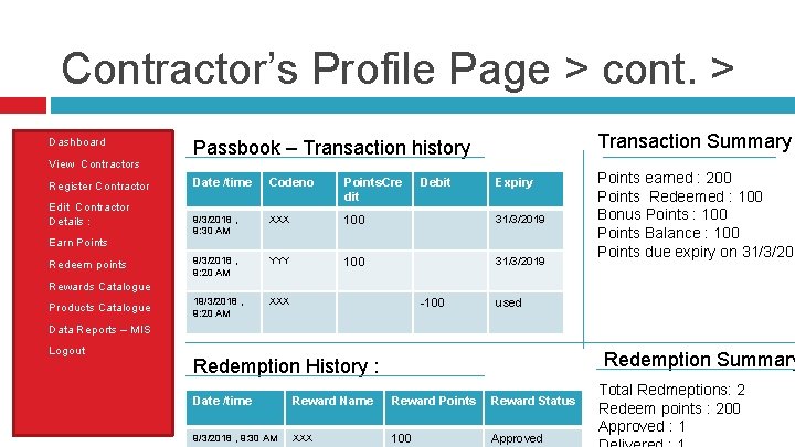 Contractor’s Profile Page > cont. > Dashboard View Contractors Register Contractor Edit Contractor Details