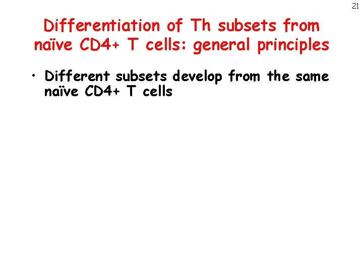 21 Differentiation of Th subsets from naïve CD 4+ T cells: general principles •