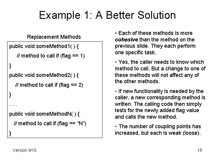 Example 1: A Better Solution Replacement Methods public void some. Method 1( ) {