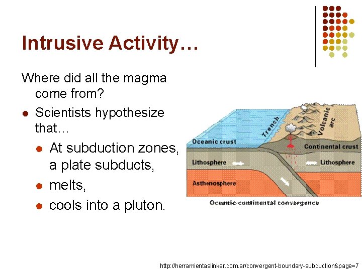 Intrusive Activity… Where did all the magma come from? l Scientists hypothesize that… l